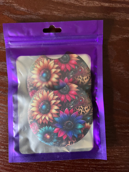 NEOPRENE CAR COASTER SET (COLORFUL SUNFLOWERS)
