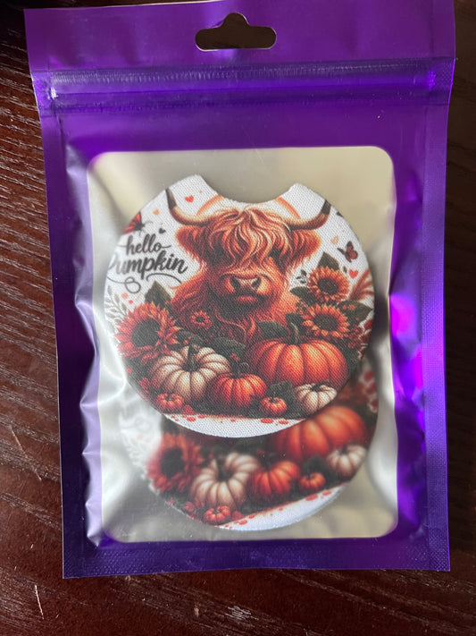 NEOPRENE CAR COASTERS (HIGHLAND COW)