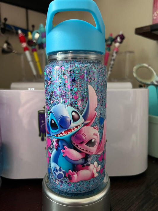 10oz Kids flip top snowglobe cup Dry Glitter (Stitch)