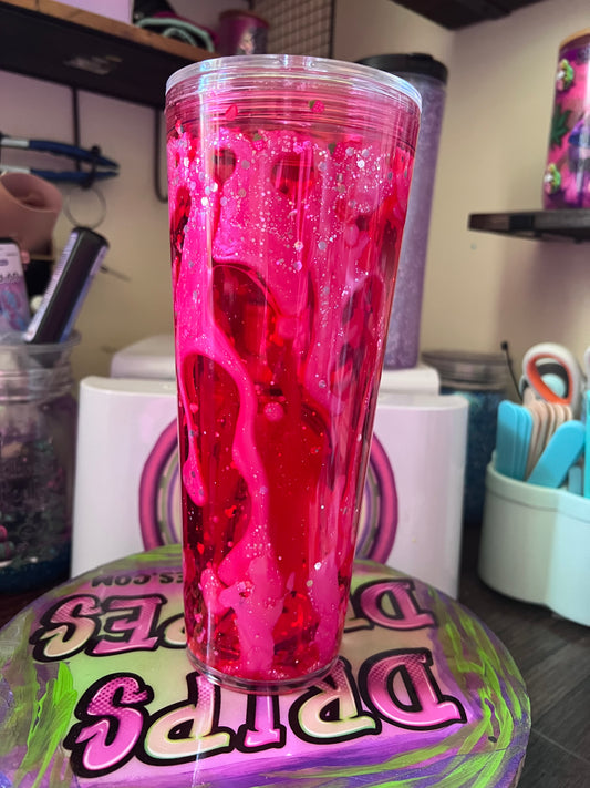 24 oz Pink lava with strawberries snow globe tumbler