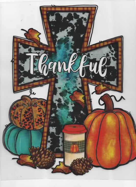 THANKFUL WITH PUMPKINS AND CROSS