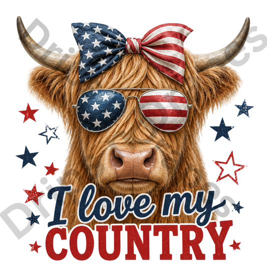 Highland cow "I love my Country" decal