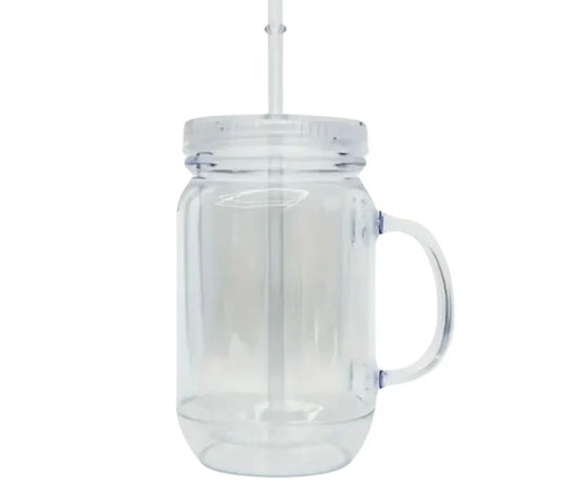 20oz Clear Mason Jar Snow Globe tumbler w/ clear lid